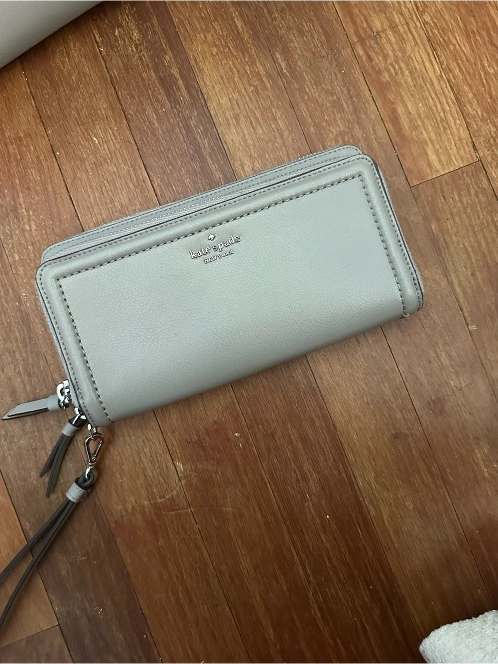 kate spade taupe leather satchel with matching zip wallet